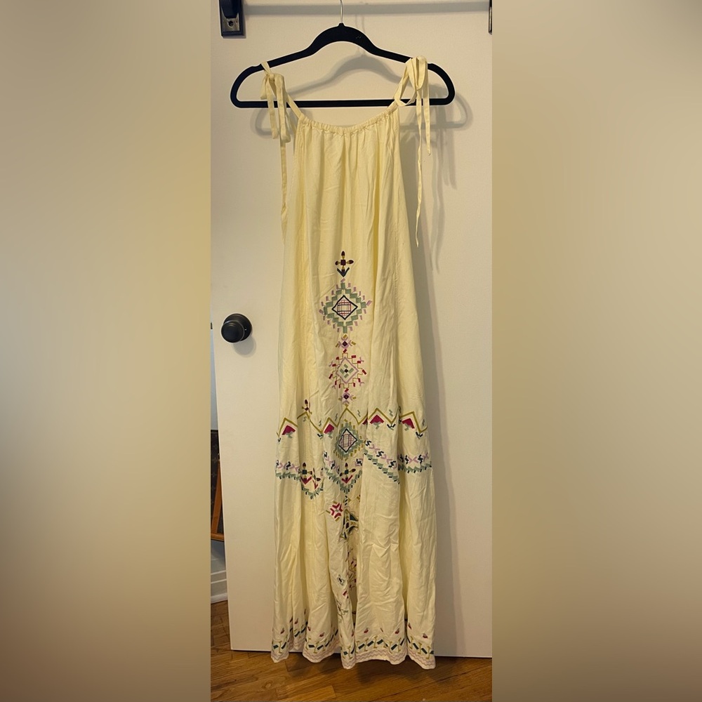 Anthropology Embroidered Cream Maxi Dress